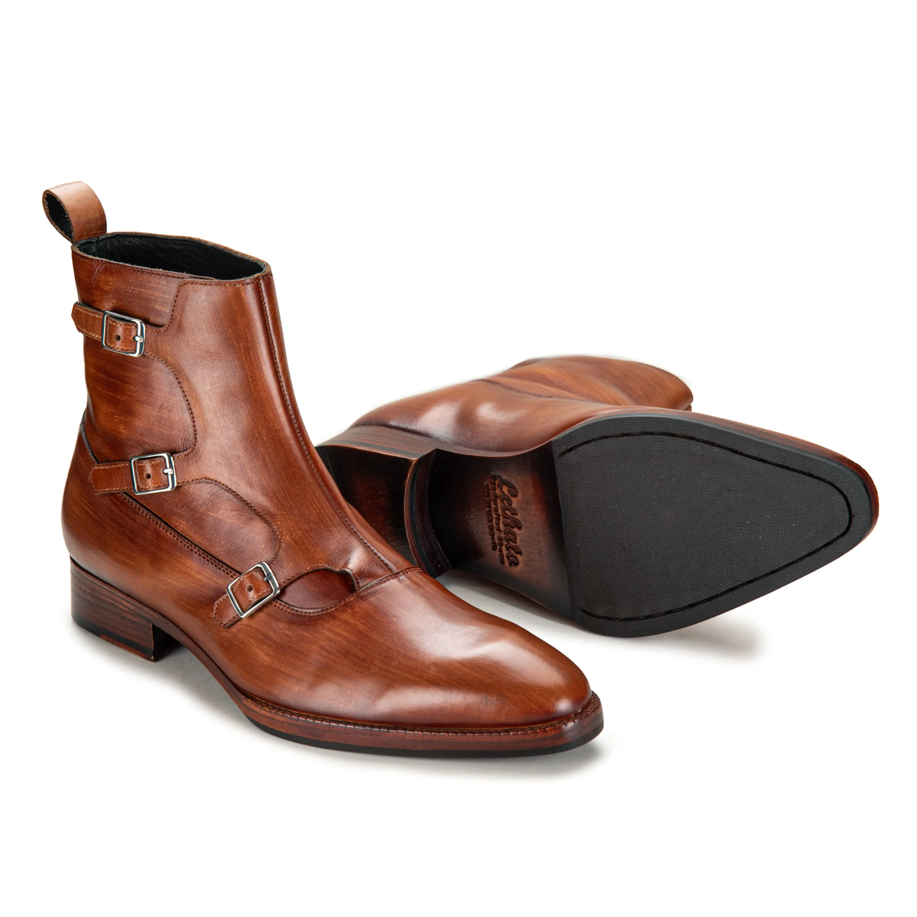 Triple Monk Strap Boots - Wooden