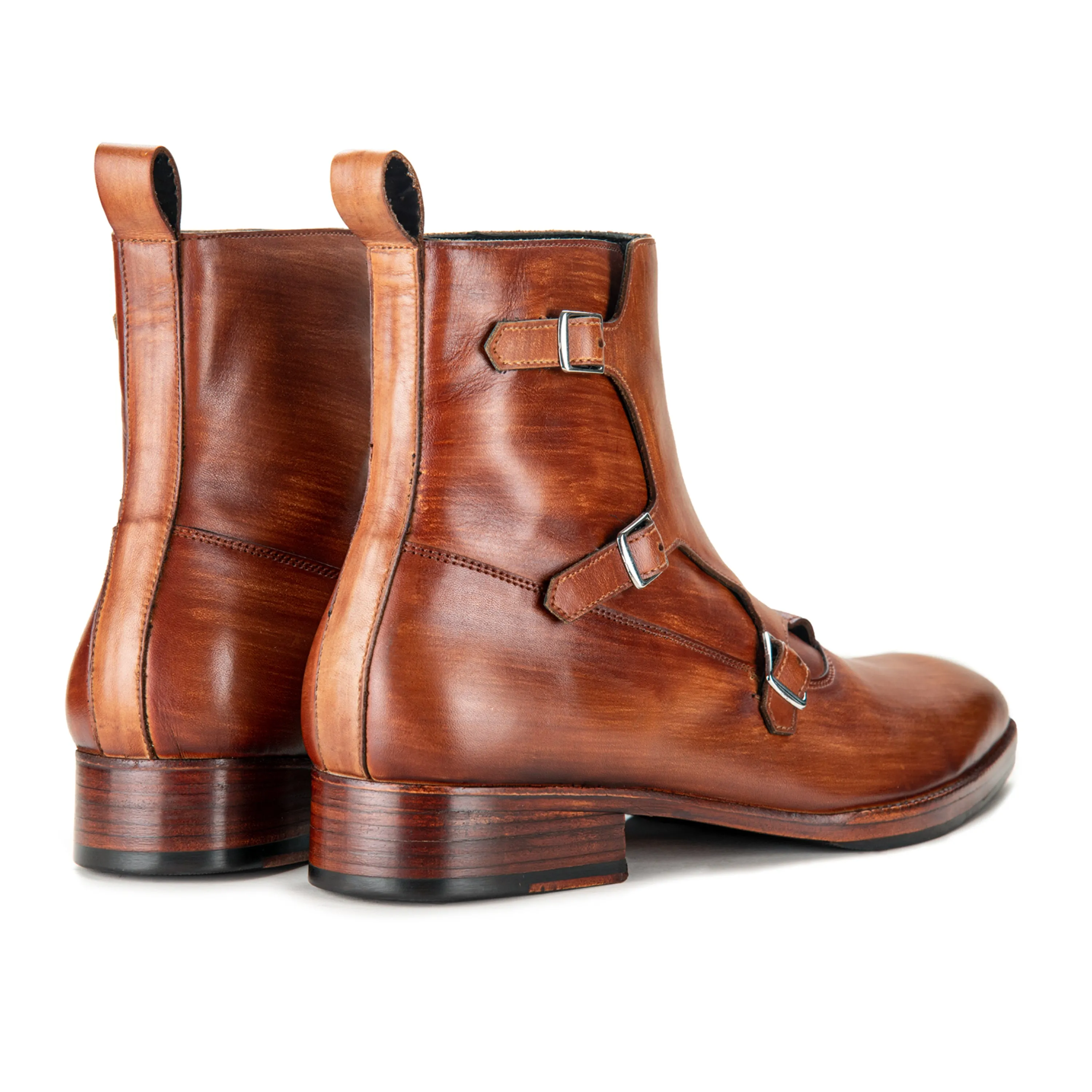 Triple Monk Strap Boots - Wooden