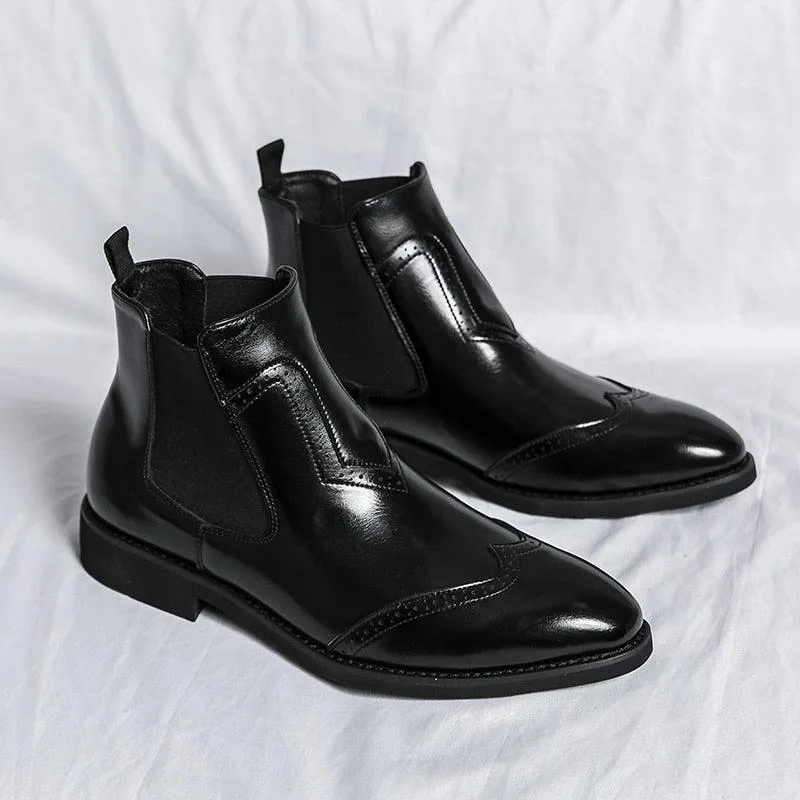 Vintage Classic Luxury Leather Men's Ankle Boots - Chelsea Casual Shoes (RM400)