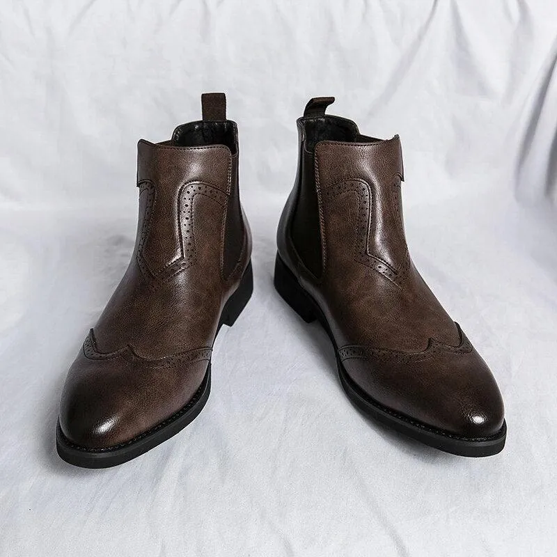 Vintage Classic Luxury Leather Men's Ankle Boots - Chelsea Casual Shoes (RM400)