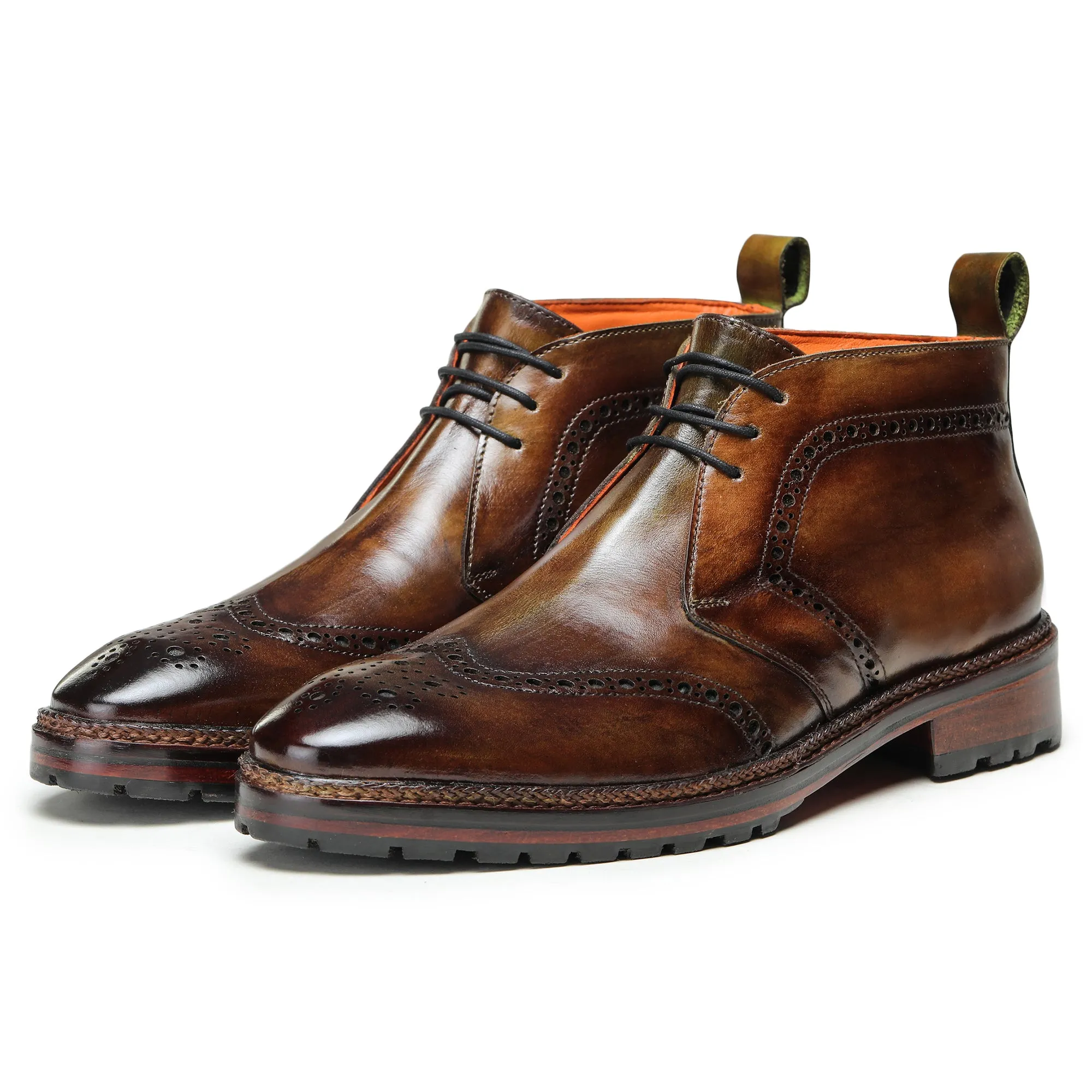 Wingtip Chukka Boots- Olive Brown