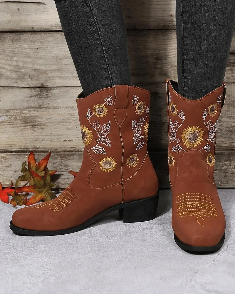 Women's Casual Daily Floral Embroidery Slip On Boots