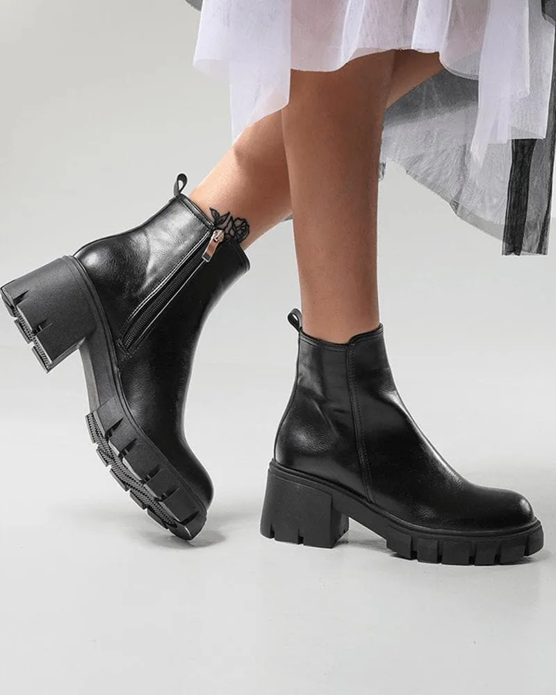 Women's Fashion Daily Solid Color Round Toe Chunky Heel Ankle Boots